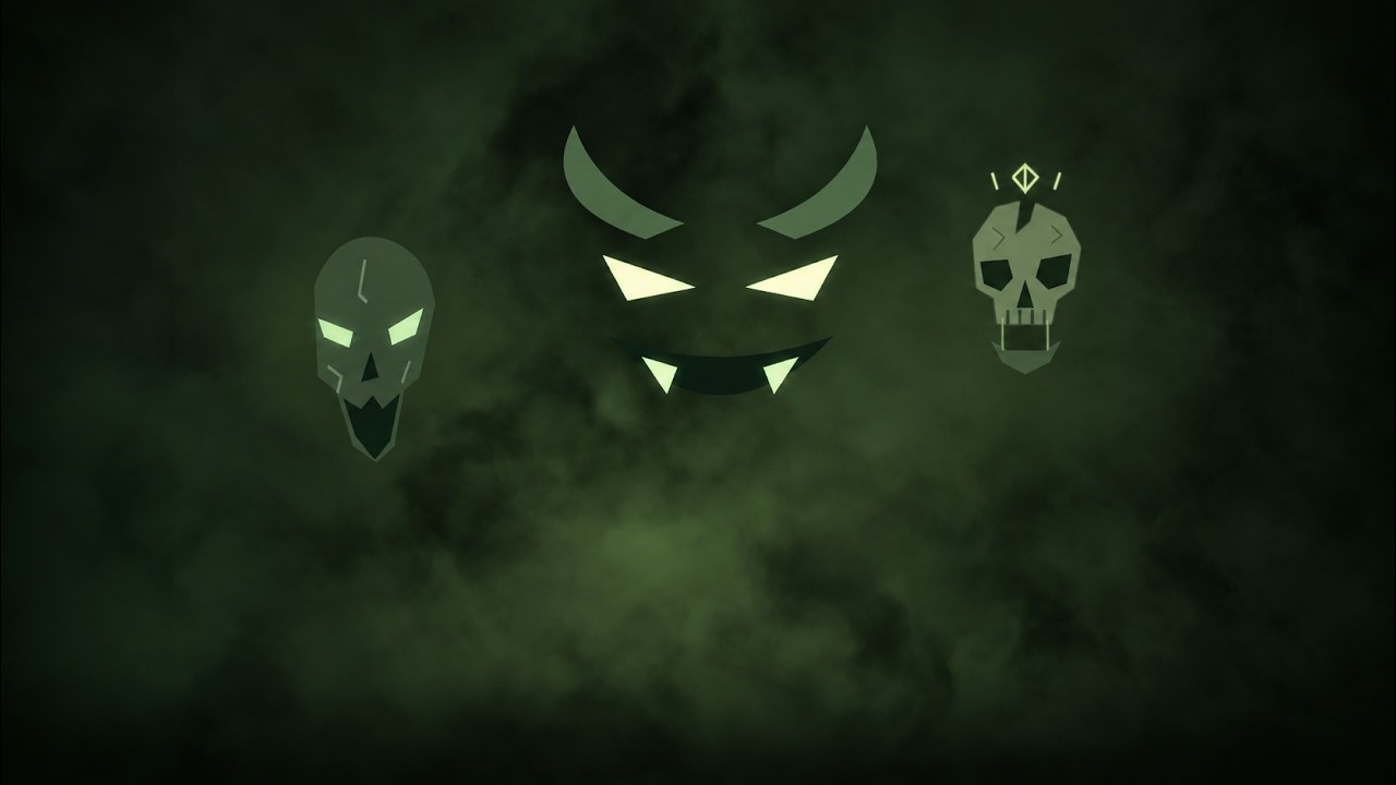 Three spectral faces in green mist, from the Necromancer's Army trailer